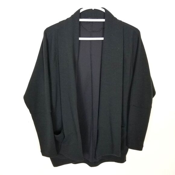 Prana Women Sunrise Open Front Wrap Sweater Sz XS Black Pockets Comfort - Picture 1 of 5